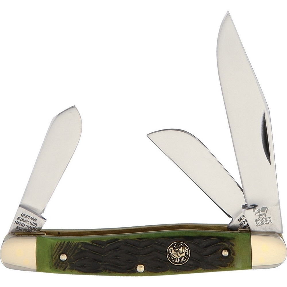 HEN & ROOSTER Stockman Antique Green Bone Folding Knife Solingen Germany