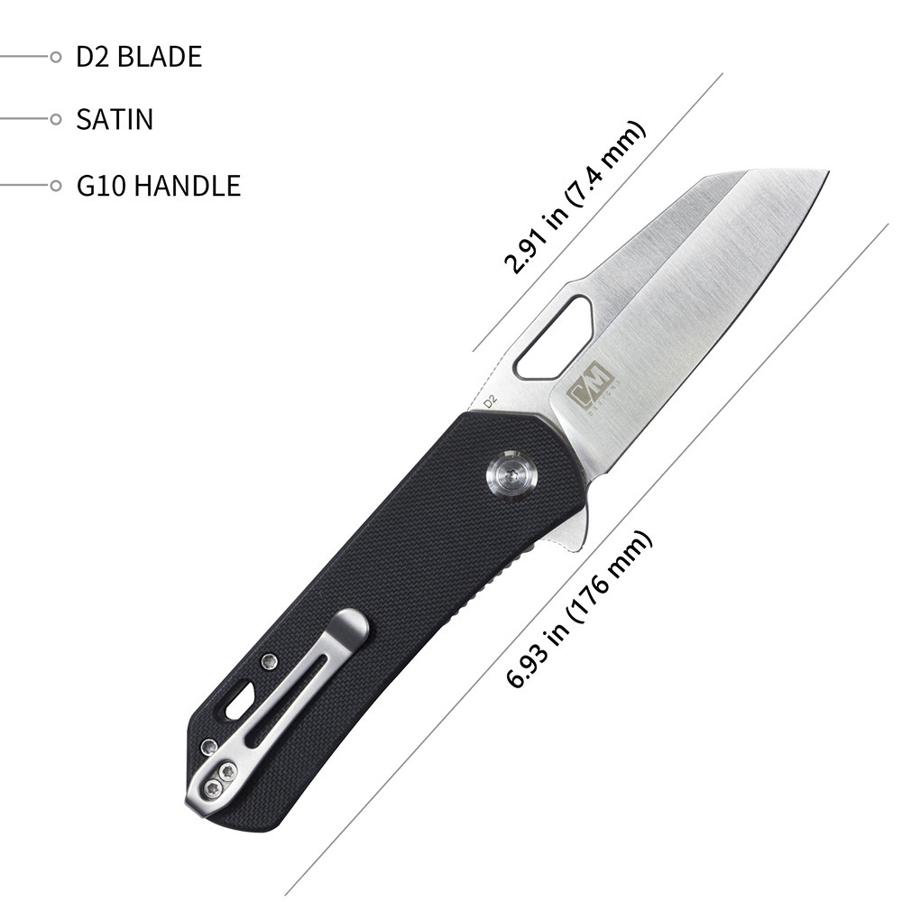 KUBEY KU332A DUROC Flipper Folding Knife, Satin D2, Black G10