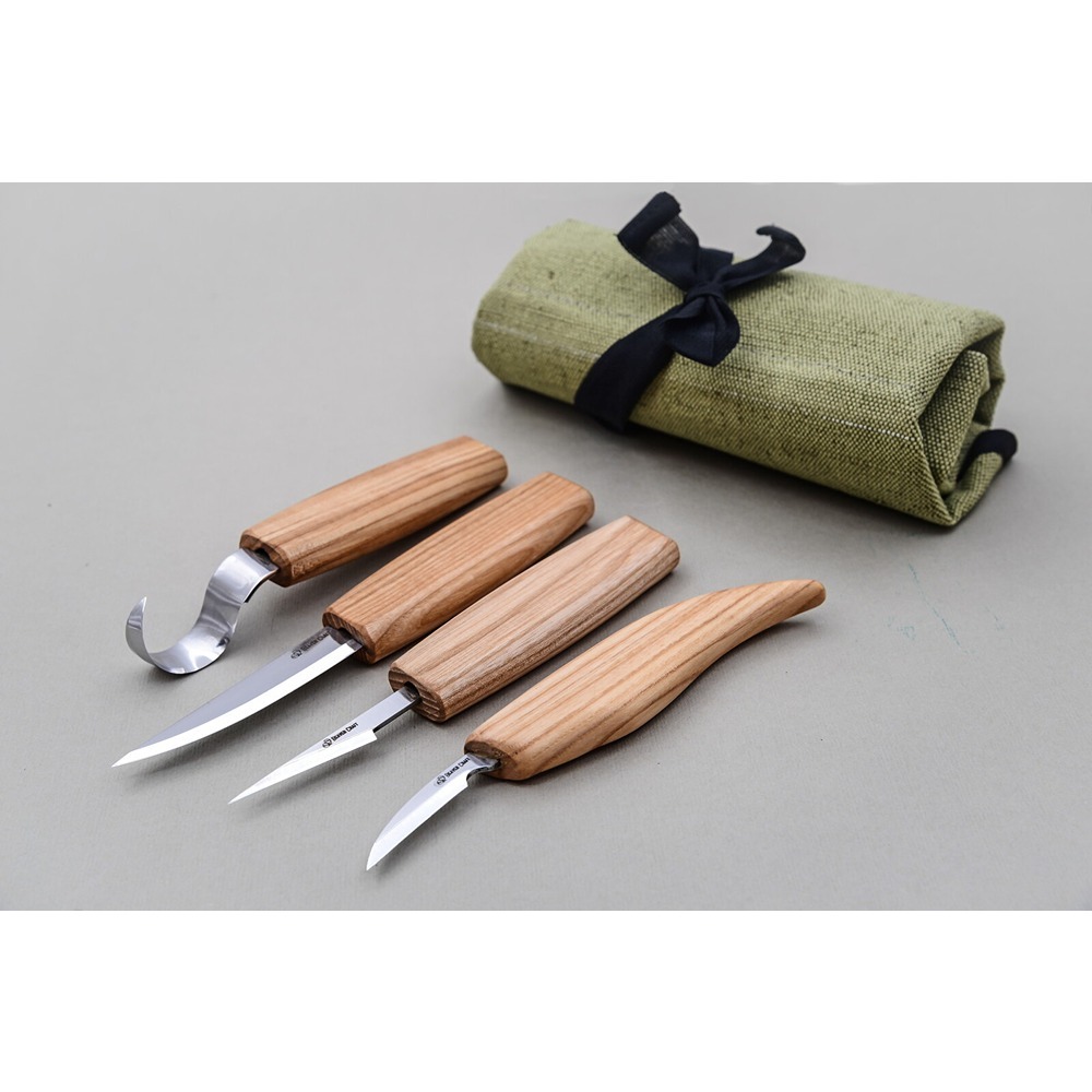 BEAVER CRAFT S09 Wood Carving Set - 4 Knives + Roll