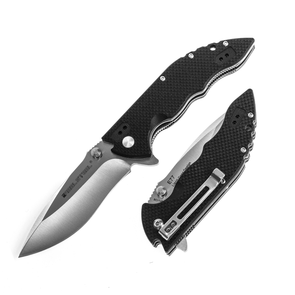 REAL STEEL KNIVES E77 Flipper Black, Satin Folding Knife