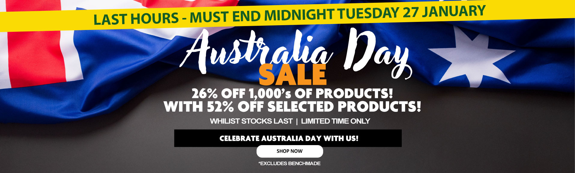 HUGE 26% OFF ALMOST EVERYTHING AUSTRALIA DAY SALE