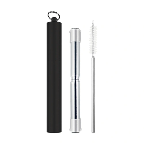 Telescopic Travel Straw With Silicone Tips - Black