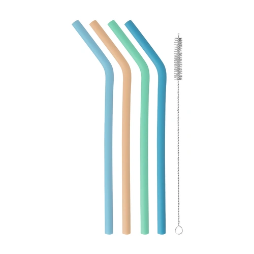 Silicone Straws with Cleaning Brush - Set of 4
