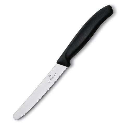 Victorinox Tom, 11Cm,Round Tip, Wavy, Black 6.7833