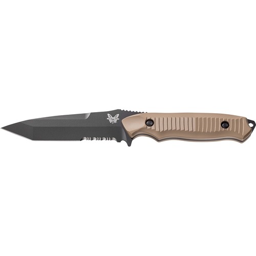 BENCHMADE 141SBKSN NIMRAVUS Fixed Blade Knife - Tanto, Black Serrated, Sand Handle 