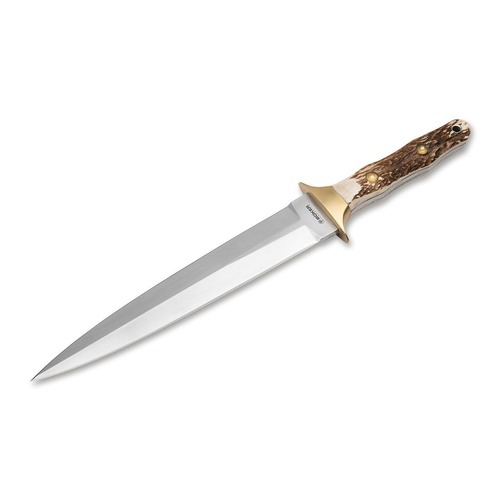 BOKER Arbolito Colmillo Fixed Blade Knife, Double Edged Dagger, Stag Horn