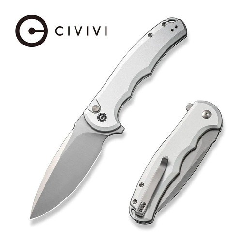 CIVIVI C18026E-2 Button Lock Praxis Folding Knife, Silver Aluminium
