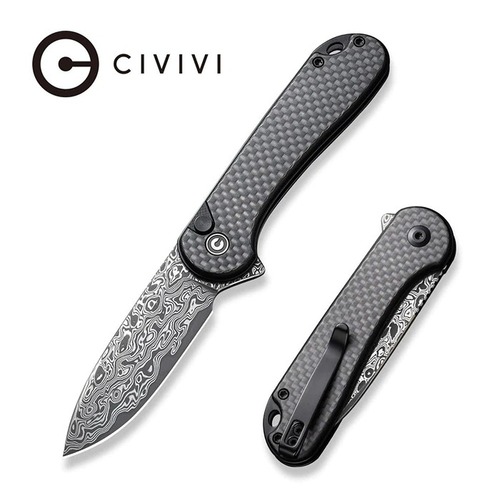 Civivi C18062Pb-Ds1 Button Lock Elementum Ii Folding Knife, Damascus