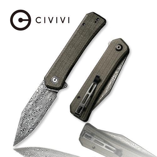 CIVIVI C20077B-DS1 RELIC Folding Knife, Damascus, Dark Green Micarta