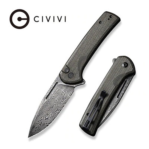 Civivi C21006-DS1 Conspirator Folding Knife, Damascus, Green Micarta