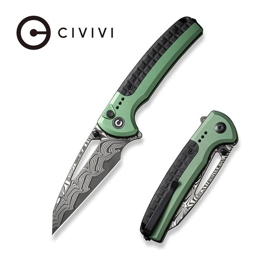 CIVIVI C22025B-DS1 Sentinel Strike Folding Knife, Green Aluminium + Damascus