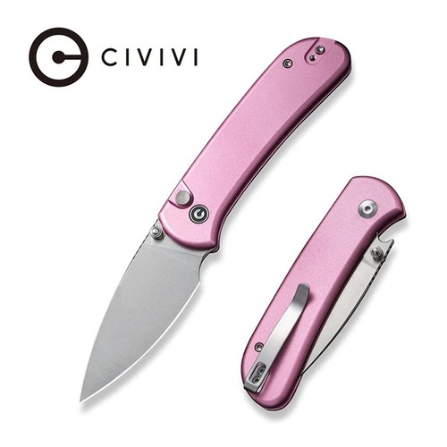 CIVIVI C22030E-5 Qubit Folding Knife, Button Lock, Pink Aluminium