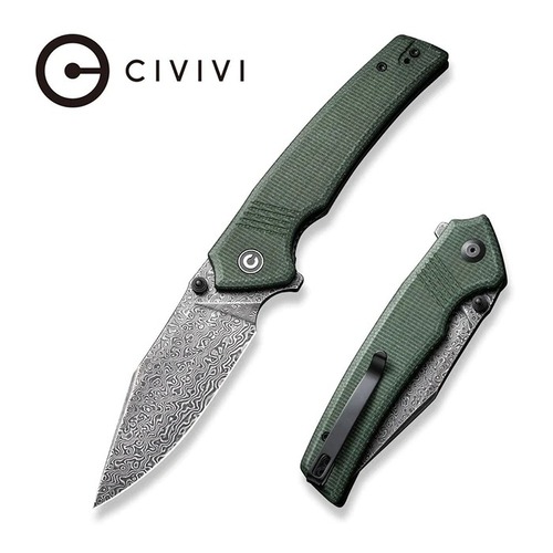 CIVIVI C23027-DS1 Tranquil Flipper Folding Knife, Black Rubbed Damascus 
