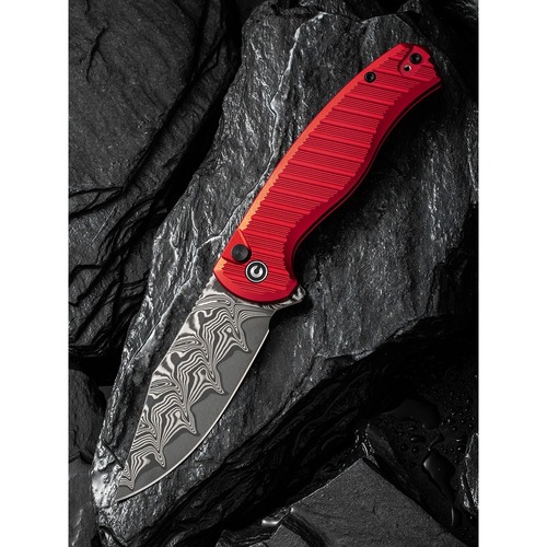 CIVIVI C23040B-DS1 Stormhowl Folding Knife, Red Aluminum, Damascus
