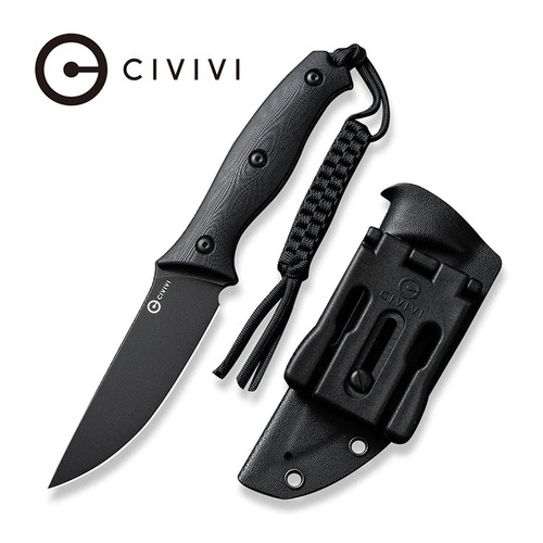 CIVIVI C23041-1 Stormridge Fixed Blade Knife, Black G10, Sheath & T-Clip