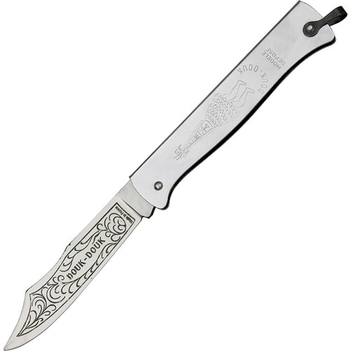 DOUK-DOUK Folding Knife Carbon Steel Blade, Silver Finish