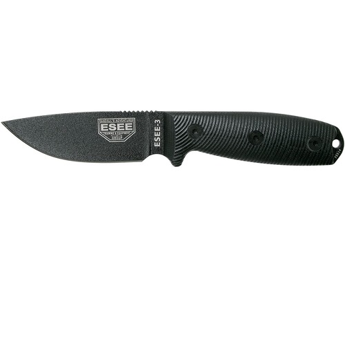 ESEE Model 3 3PMB-001 Black Blade, 3D Black G10 Handles, Black Sheath, Belt Clip