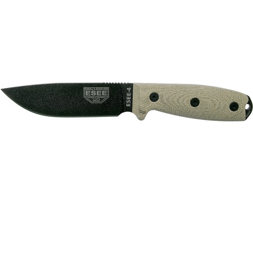 Esee Model 4 4Pb-017 Black Blade, 3D Green Canvas Micarta Handles, Black Sheath, Belt Clip