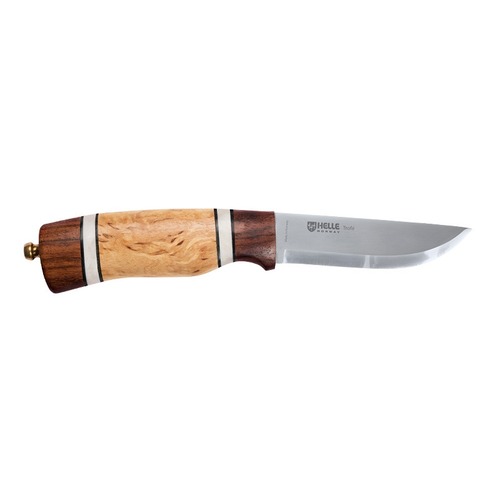 Helle-Trofe Triple Laminated S/S With Dark Oak Leather Staghorn & Curly Birch Handle