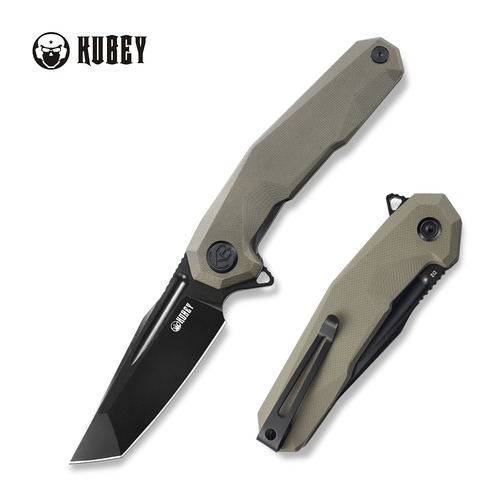 Kubey Kb237C Carve Tactical Folding Knife, Coated D2, Tan G10