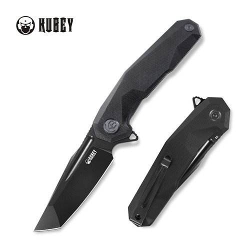 Kubey Kb237D Carve Tactical Folding Knife, Coated D2, Black G10