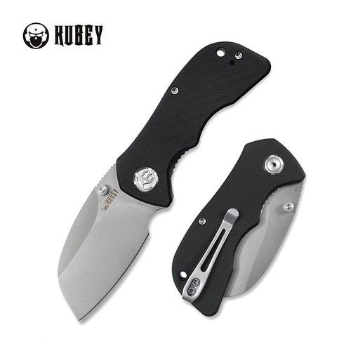 KUBEY KU180A KARAJI Folding Knife, Bead Blasted D2, Black G10