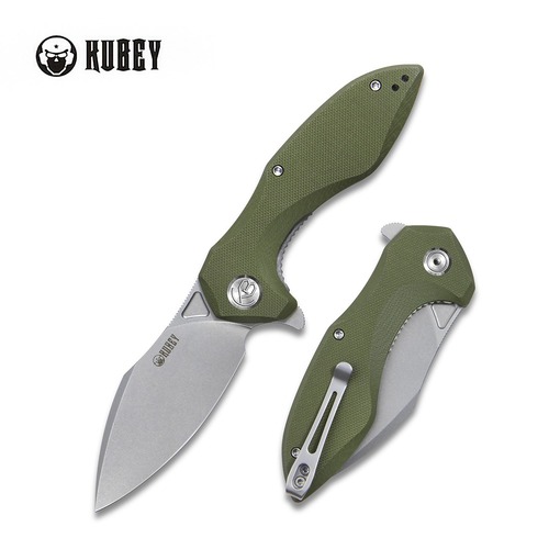 KUBEY KU236B NOBLE Folding Knife, Bead Blasted D2, Green G10