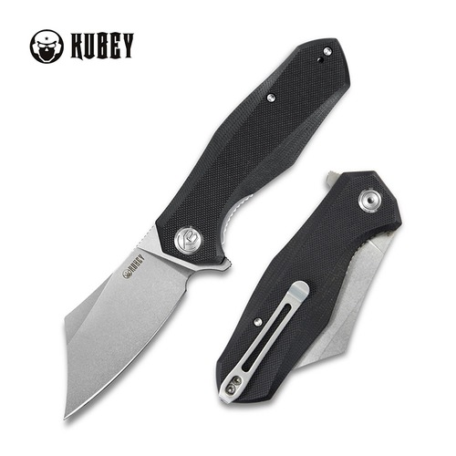 KUBEY KU329A ECHO Flipper Folding Knife, Bead Blasted D2, Black G10