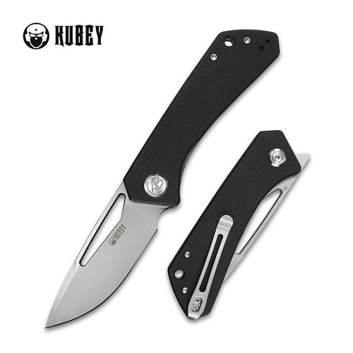 KUBEY KU331A THALIA Flipper Folding Knife, Bead Blasted D2, Black G10