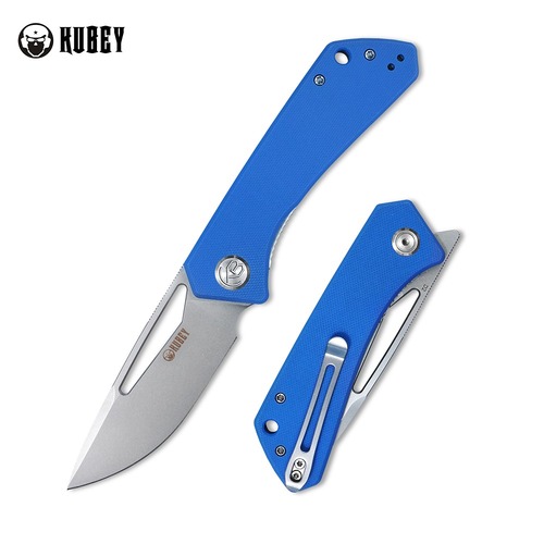 KUBEY KU331B THALIA Flipper Folding Knife, Bead Blasted D2, Blue G10