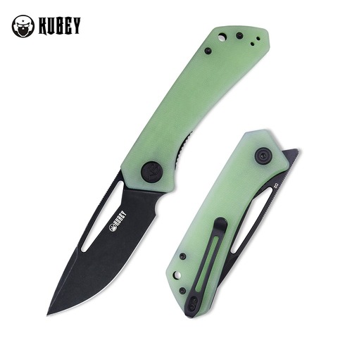 KUBEY KU331E THALIA Flipper Folding Knife, Dark Stonewashed D2, Jade G10
