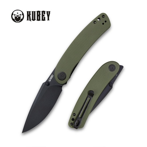 KUBEY KU344G MOMENTUM Folding Knife, Darkwashed AUS-10, Green G10