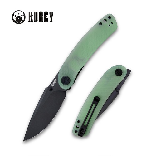 KUBEY KU344J MOMENTUM Folding Knife, Darkwashed AUS-10, Jade G10
