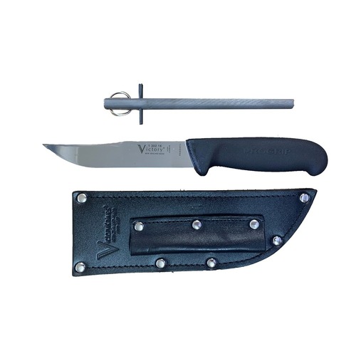 VICTORY Hunting Knife Kit, Knife, Steel, Leather Sheath