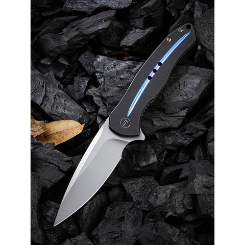 We Knife 2001E Kitefin Folding Knife, Black Ti With Blue  