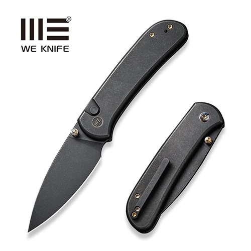 WE KNIFE WE22030F-1 QUBIT Button Lock Folding Knife, Black Ti