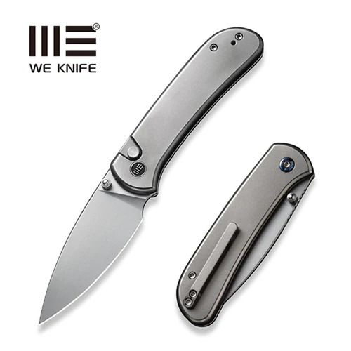 WE KNIFE WE22030F-2 QUBIT Button Lock Folding Knife, Polished Ti