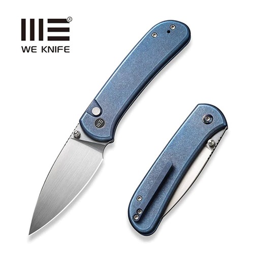 WE KNIFE WE22030F-3 QUBIT Button Lock Folding Knife, Blue Ti