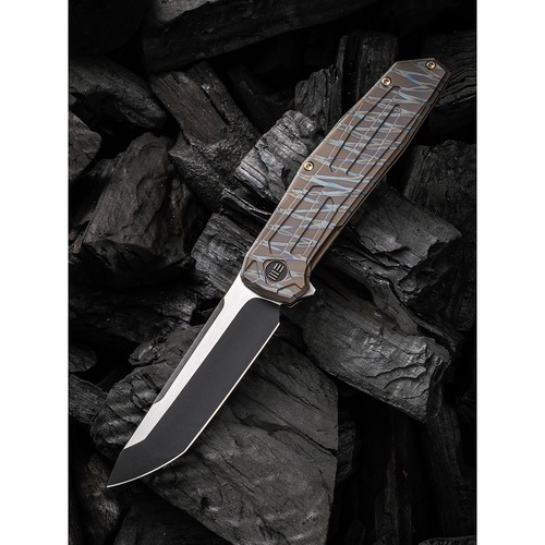 WE KNIFE WE22035-4 Shadow Fire Folding Knife, Tiger Stripe Pattern Flamed Titanium